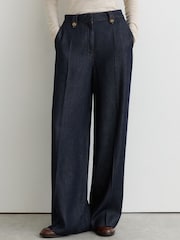 Reiss Indigo Kaia Petite Lyocell Topstitched Wide-Leg Trousers - Image 3 of 8