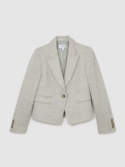 Reiss Ezra Herringbone Linen-Blend Cropped Suit Blazer - תמונה 2 מתוך 7