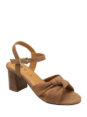 Ravel Knotted Front T Bar Block Heel Suede Leather Sandals - Afbeelding 1 van 4