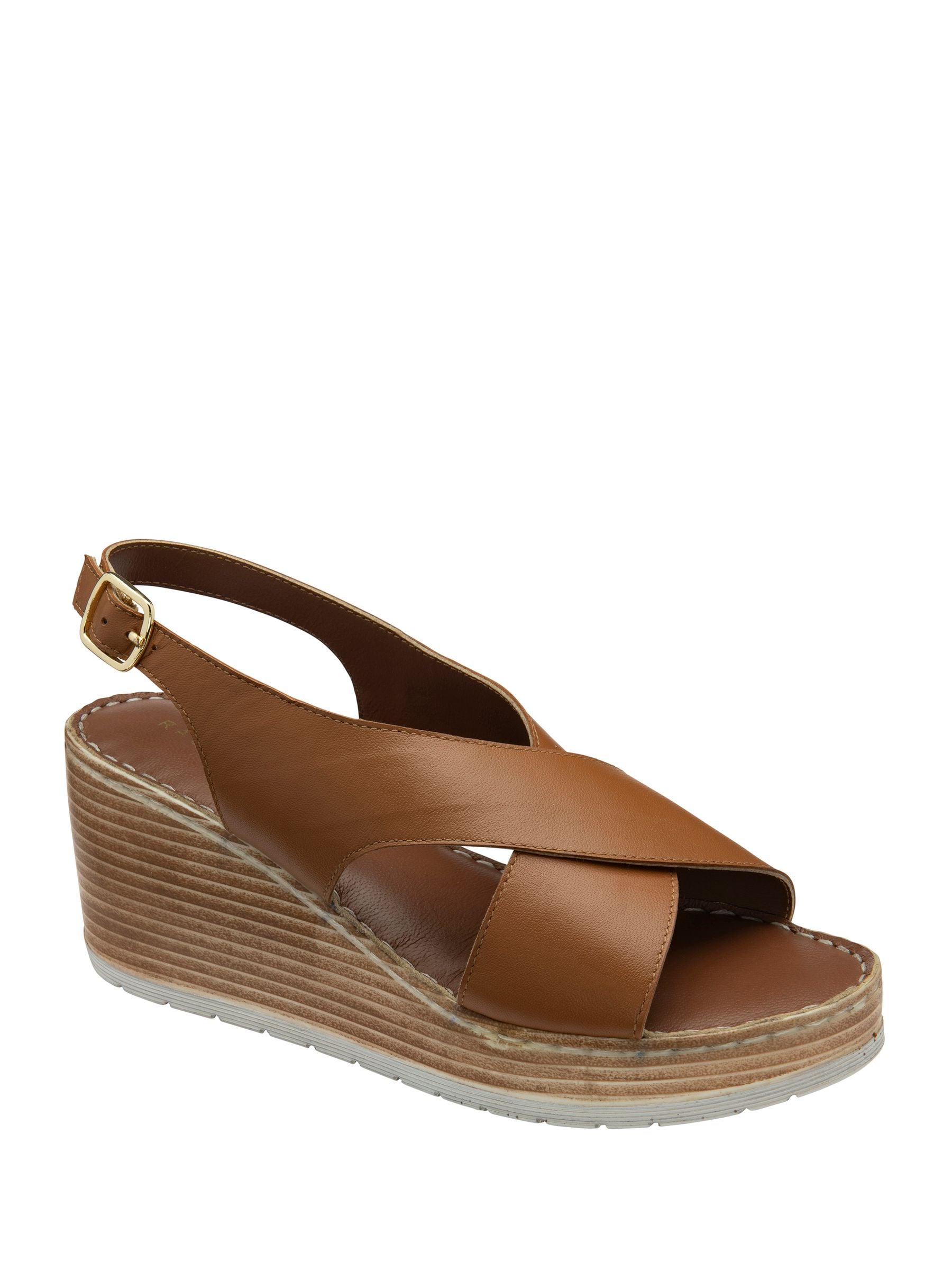 Ravel Women's Brown Cross Over Leather Wedge Sandals - Image 1