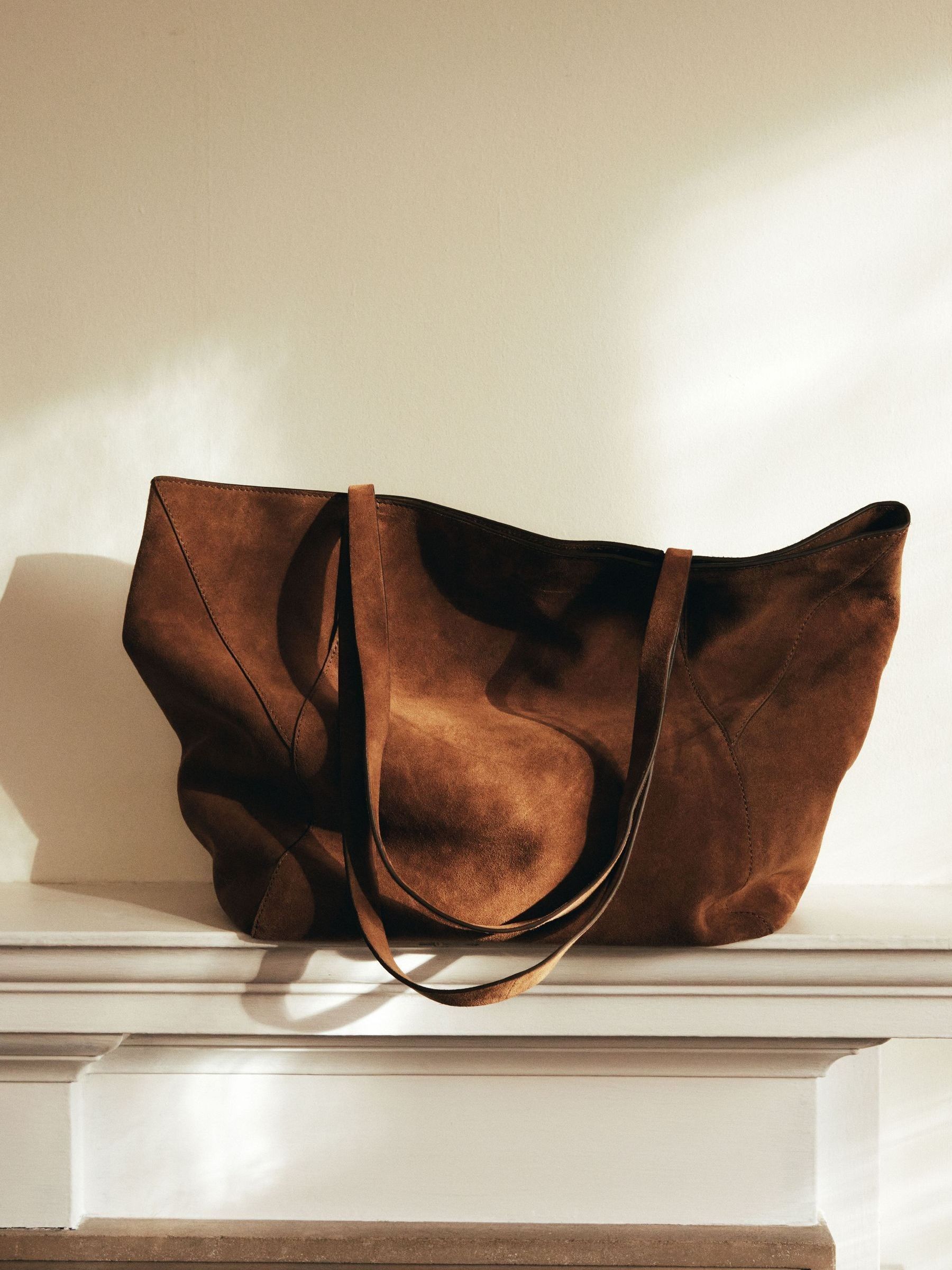 Buy Hush Brown Saffie Suede Panel Tote Bag from Next USA