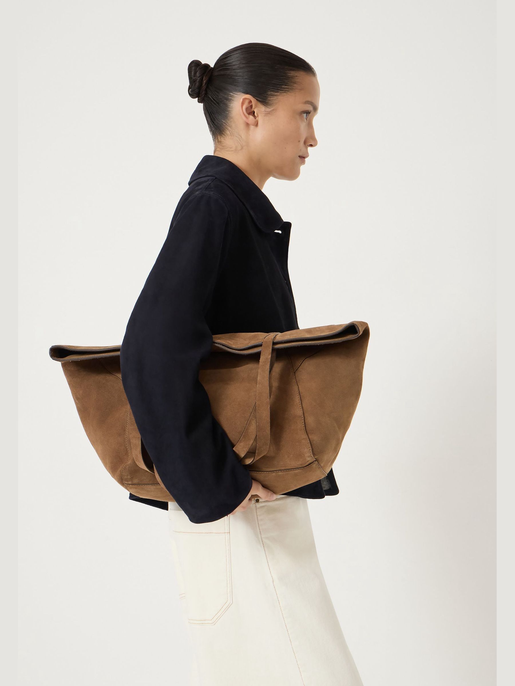 Buy Hush Brown Saffie Suede Panel Tote Bag from Next USA