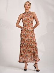 Jolie Moi Natural Printed Halterneck Midaxi Dress - Image 1 of 6