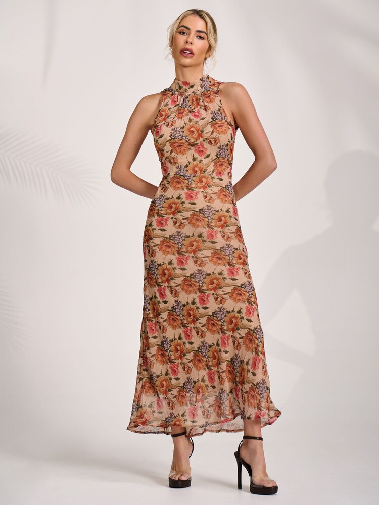 Jolie Moi Natural Printed Halterneck Midaxi Dress - Image 1 of 6