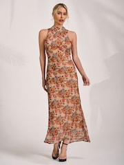 Jolie Moi Natural Printed Halterneck Midaxi Dress - Image 4 of 6