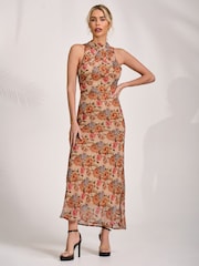 Jolie Moi Natural Printed Halterneck Midaxi Dress - Image 5 of 6