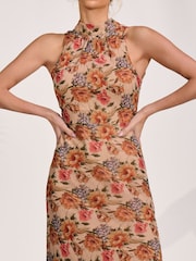 Jolie Moi Natural Printed Halterneck Midaxi Dress - Image 6 of 6