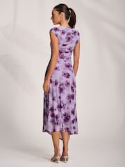 Jolie Moi Purple Asymmetric Draped Mesh Midaxi Dress - Image 2 of 7