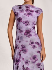 Jolie Moi Purple Asymmetric Draped Mesh Midaxi Dress - Image 5 of 7
