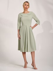 Jolie Moi Green 3/4 Sleeve Fold Neck Midi Dress - Image 3 of 6