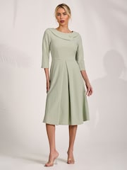 Jolie Moi Green 3/4 Sleeve Fold Neck Midi Dress - Image 4 of 6