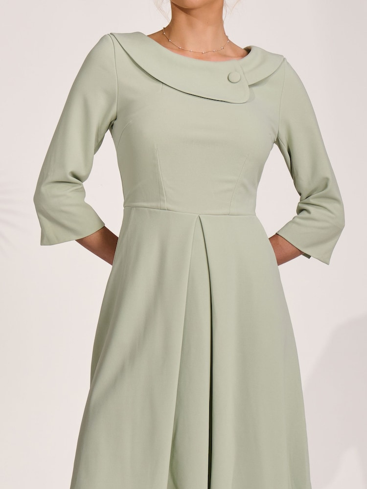 Jolie Moi Green 3/4 Sleeve Fold Neck Midi Dress - Image 6 of 6