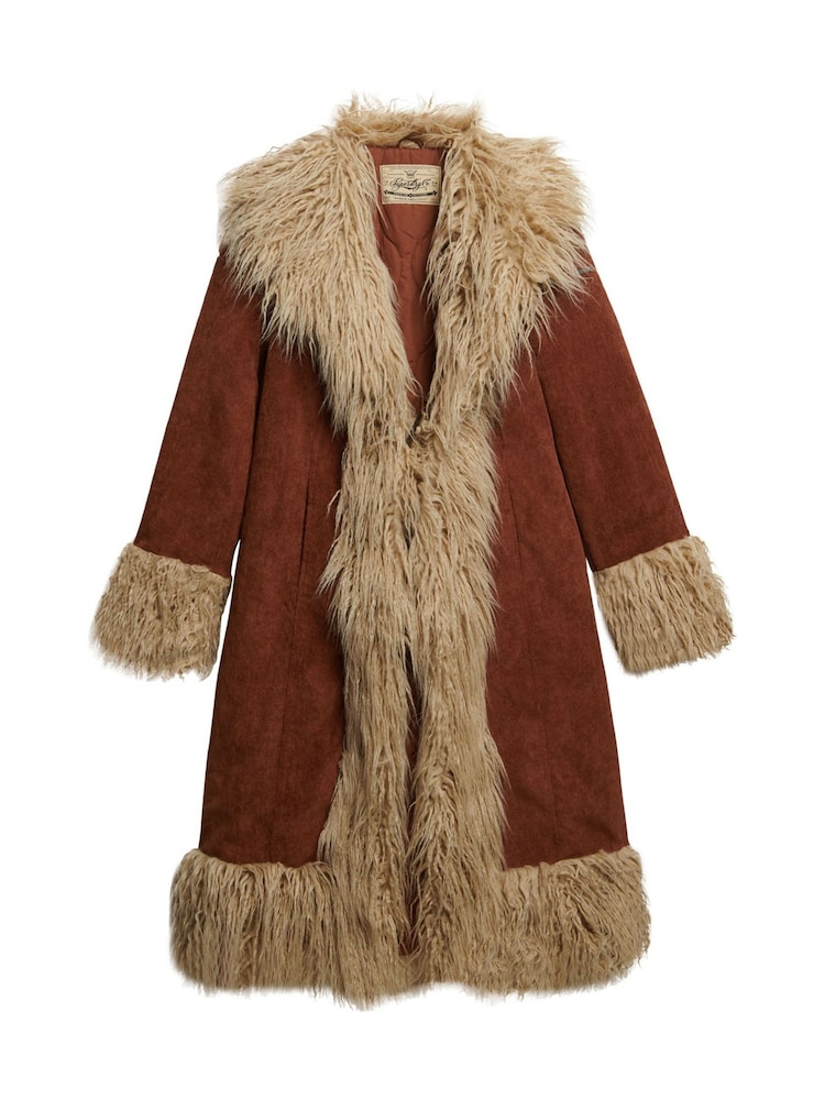Superdry Brown Long Afghan Coat - Image 6 of 6