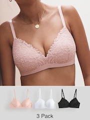 Black/White/Light Pink Pad Non Wire Lace Ultimate Comfort Bras 3 Pack - Image 1 of 19