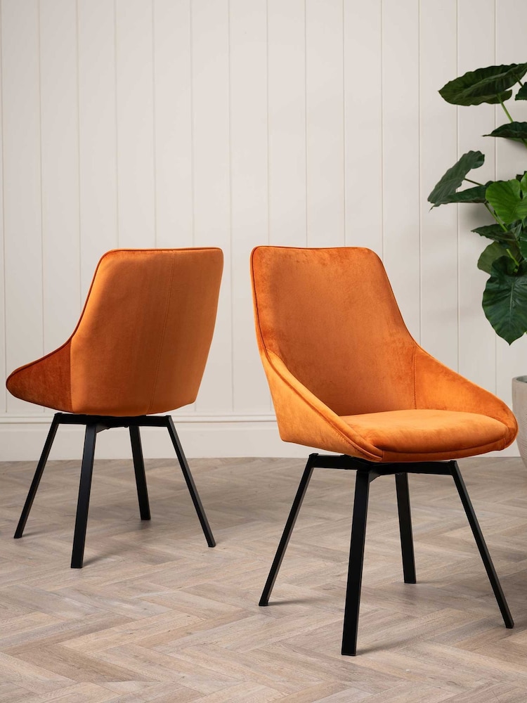 Barker and Stonehouse Orange Velvet Swivel Dining Chair - Image 1 of 5