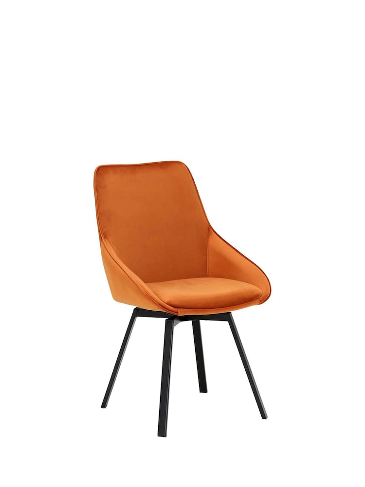 Barker and Stonehouse Orange Velvet Swivel Dining Chair - Image 2 of 5