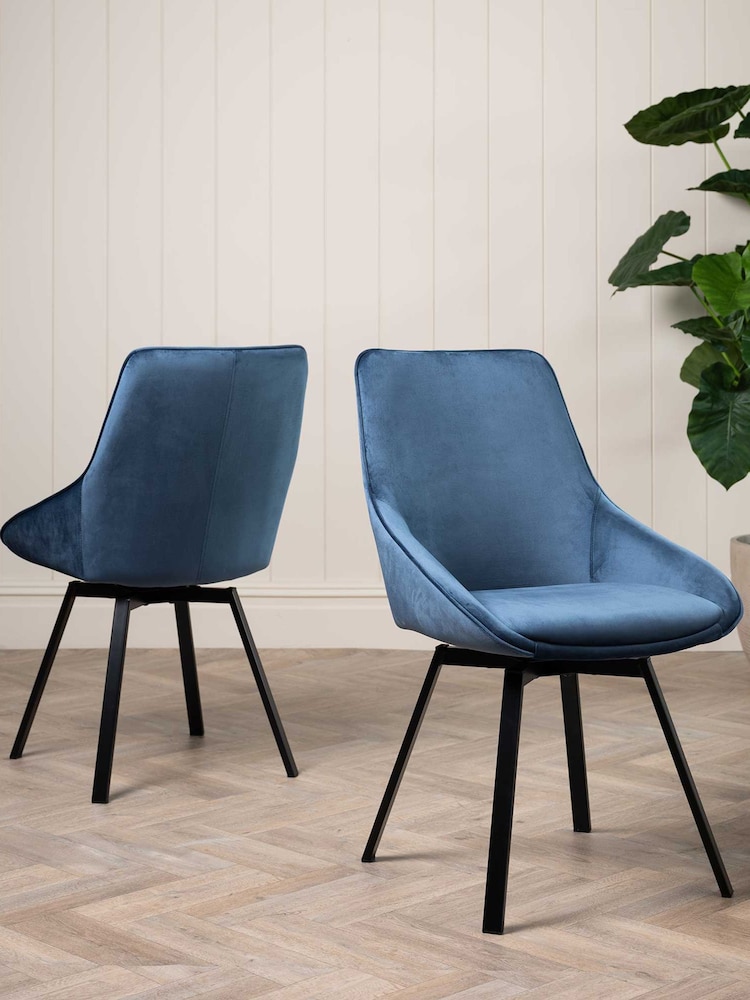 Barker and Stonehouse Blue Velvet Swivel Dining Chair - Image 1 of 6