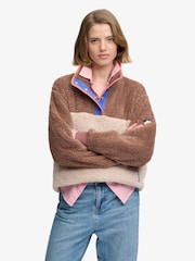 チョコレートブラウン - Superdry スーパーソフト マッシュアップ ハーフジップ スウェットトップス - 画像 1 / 7