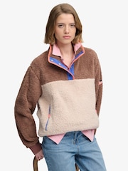 チョコレートブラウン - Superdry スーパーソフト マッシュアップ ハーフジップ スウェットトップス - 画像 3 / 7