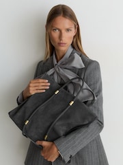 Reiss Grey Ramona Suede Oversized Tote Bag - Image 1 of 7