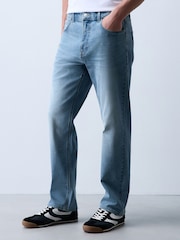 Light Blue Straight Fit Essential Stretch Jeans - Image 1 of 11