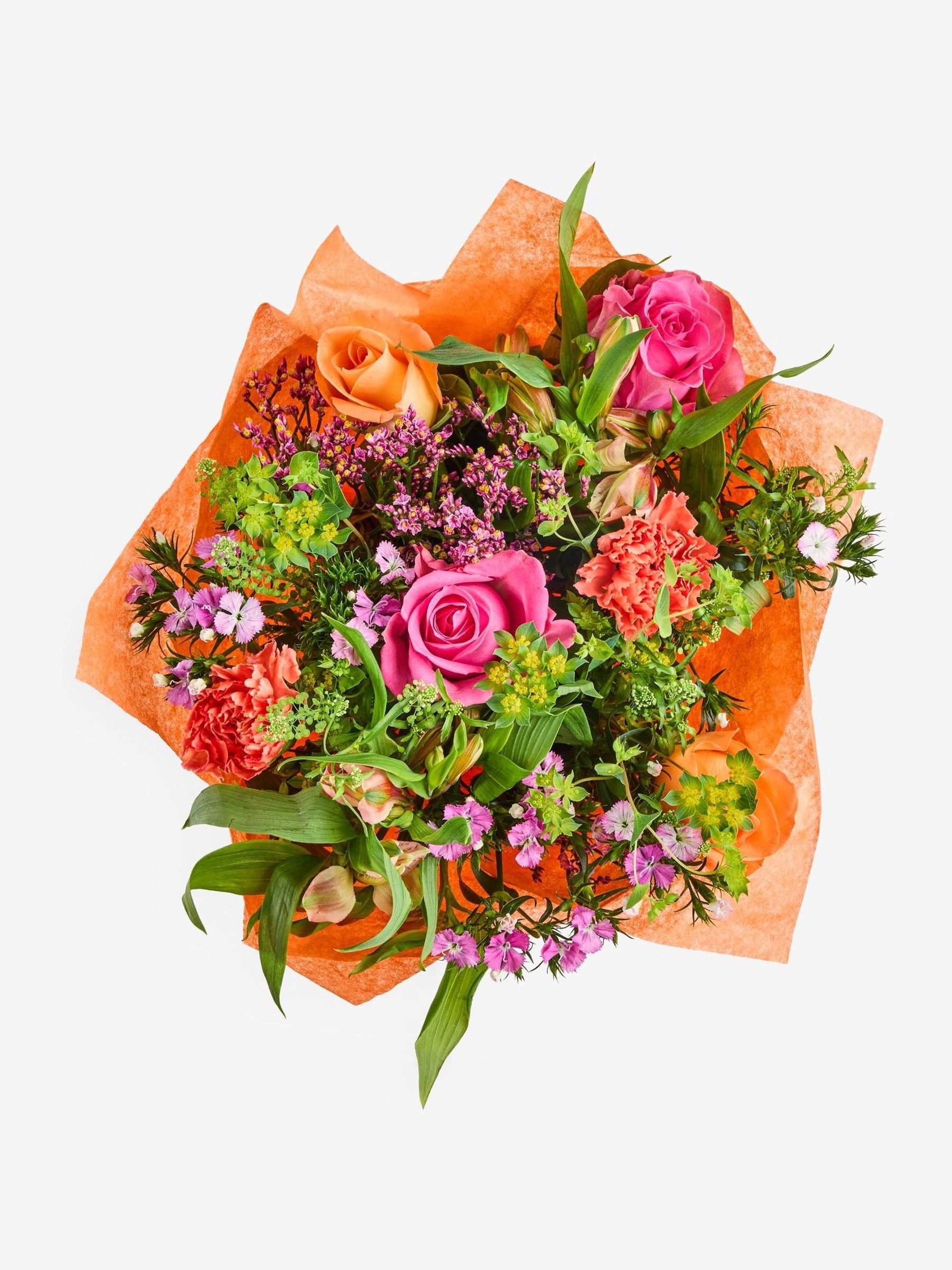 Buy Pink/Orange Rose and Carnation Flower Bouquet in Hatbox from