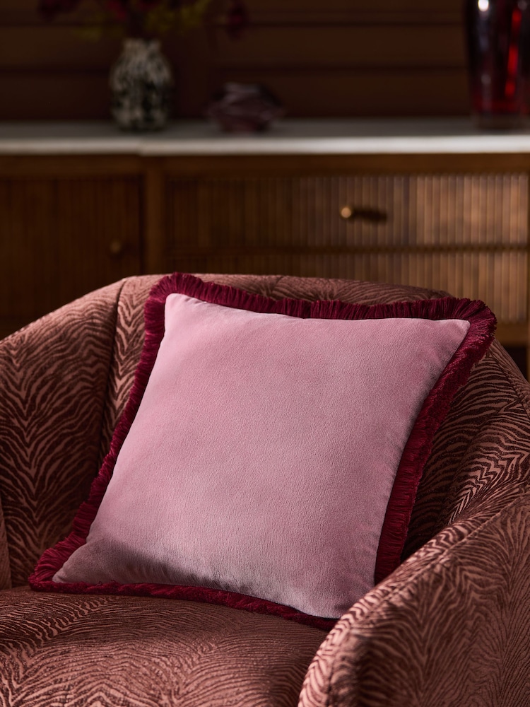 Coussin à franges contrastantes en velours doux - Image 1 de 4