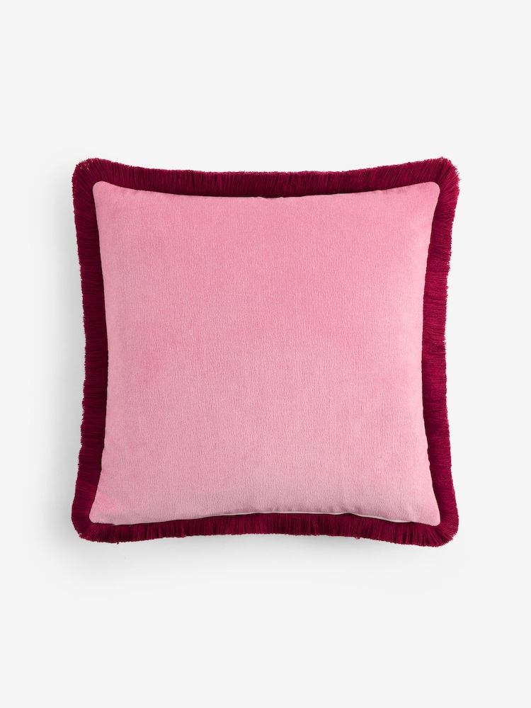 Coussin à franges contrastantes en velours doux - Image 4 de 4
