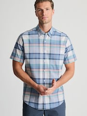 Blå - Brook Taverner rutete, slub bomullsskjorte Kortermet - Bilde 1 av 5