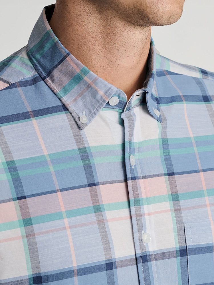 Blå - Brook Taverner rutete, slub bomullsskjorte Kortermet - Bilde 2 av 5