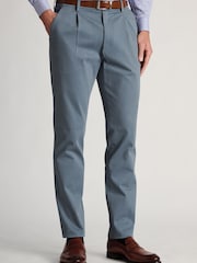 Brook Taverner Blue Tapered Single Pleat Italian Stretch Cotton Trousers - Image 1 of 4