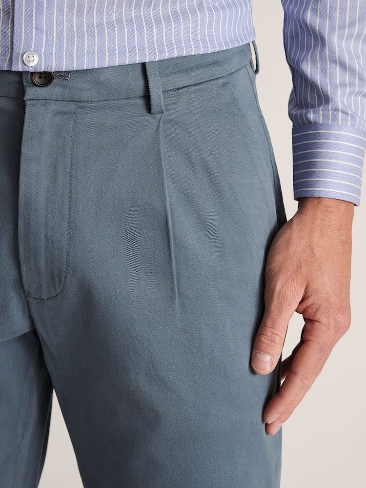 Brook Taverner Blue Tapered Single Pleat Italian Stretch Cotton Trousers - Image 4 of 4