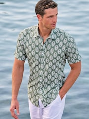 Brook Taverner Geometrisk Trykk Seersucker Kortermet Skjorte - Bilde 1 av 6