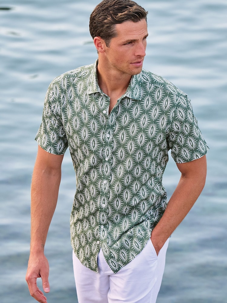 Brook Taverner Geometrisk Trykk Seersucker Kortermet Skjorte - Bilde 1 av 6