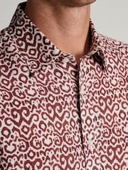 Brook Taverner Brown Abstract Geometric Print Linen Blend Short Sleeve Shirt - Image 2 of 5