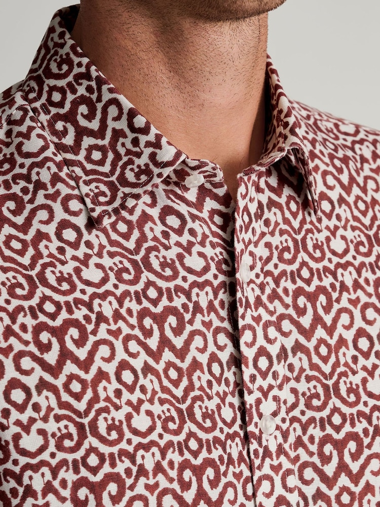 Brook Taverner Brown Abstract Geometric Print Linen Blend Short Sleeve Shirt - Image 2 of 5