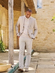 Brook Taverner Natural Check Cotton Linen Stretch Jacket - Image 1 of 8