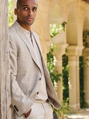Brook Taverner Natural Check Cotton Linen Stretch Jacket - Image 2 of 8