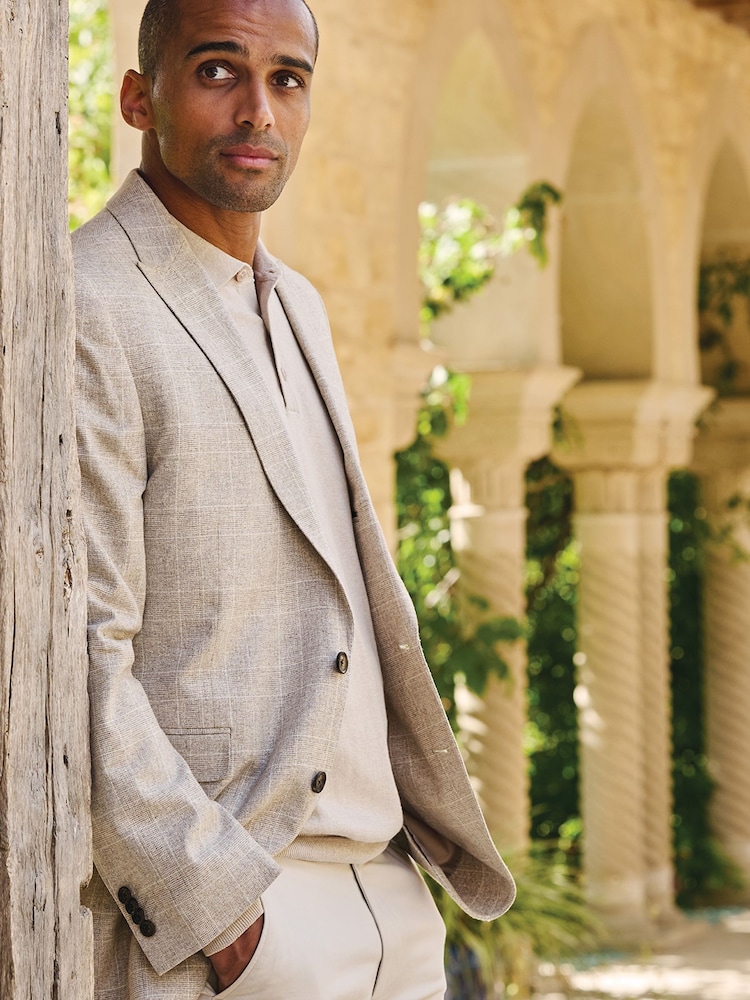 Brook Taverner Natural Check Cotton Linen Stretch Jacket - Image 2 of 8