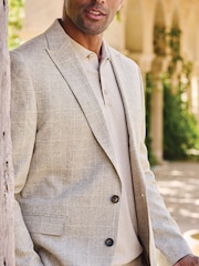 Brook Taverner Natural Check Cotton Linen Stretch Jacket - Image 3 of 8