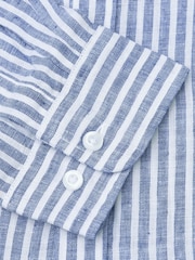 Brook Taverner Navy Blue Pure Linen Stripe Shirt - Image 7 of 8