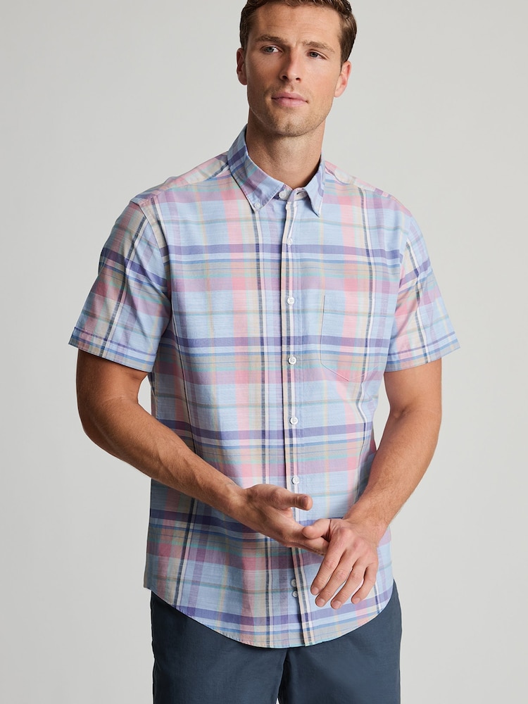 Sky Blå - Brook Taverner rutete, slub bomullsskjorte Kortermet - Bilde 1 av 6