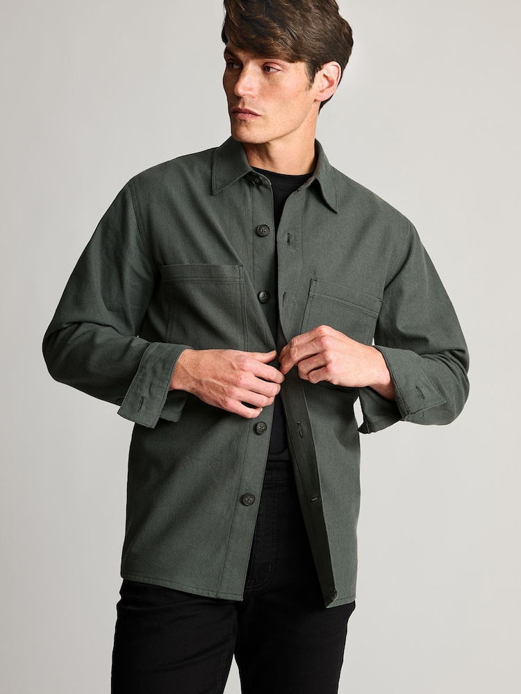 Brook Taverner Green Cotton Linen Overshirt - Image 1 of 6 Brook Taverner Green Cotton Linen Overshirt - Image 1 of 6