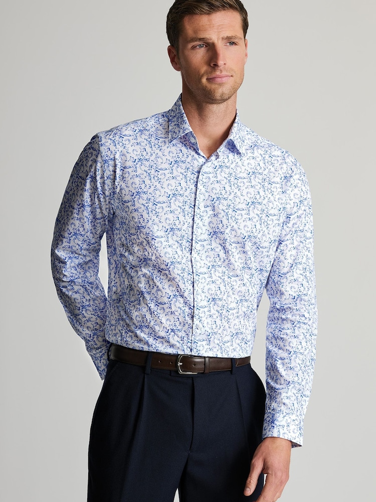 Brook Taverner White Floral Print Cotton Shirt - Image 1 of 5 Brook Taverner White Floral Print Cotton Shirt - Image 1 of 5