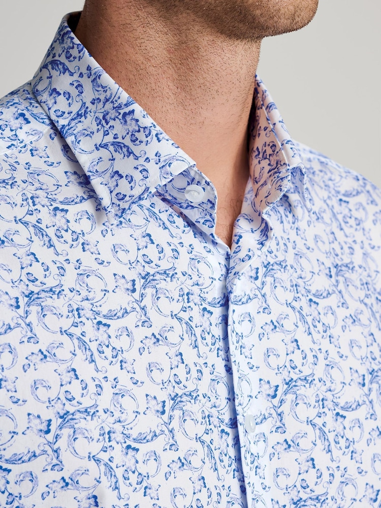 Brook Taverner White Floral Print Cotton Shirt - Image 2 of 5 Brook Taverner White Floral Print Cotton Shirt - Image 2 of 5
