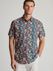 Brook Taverner Blue Tropical Print Short Sleeve Shirt - Image 1 of 5