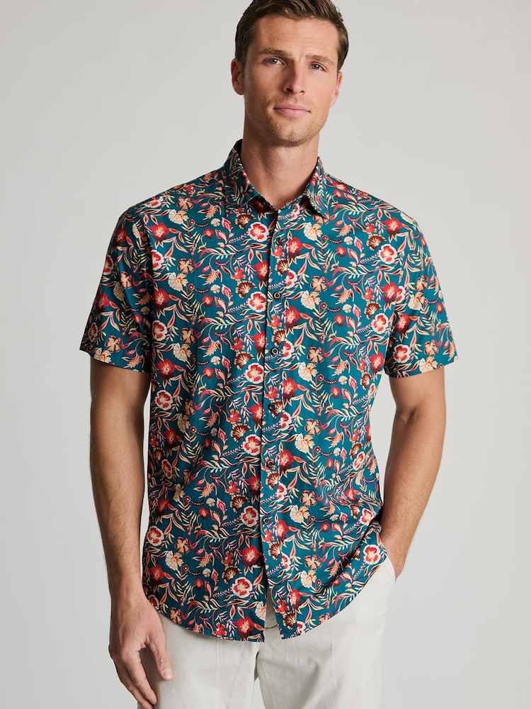 Brook Taverner Blue Tropical Print Short Sleeve Shirt - Image 1 of 5