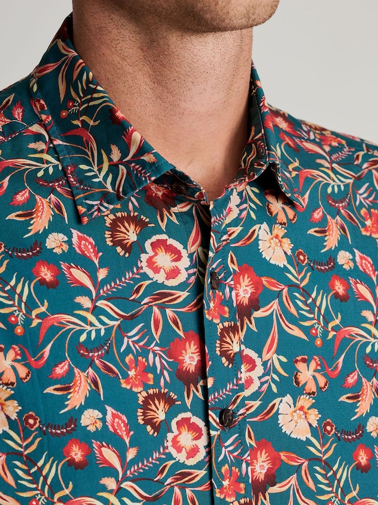 Brook Taverner Blue Tropical Print Short Sleeve Shirt - Image 2 of 5