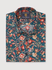 Brook Taverner Blue Tropical Print Short Sleeve Shirt - Image 3 of 5