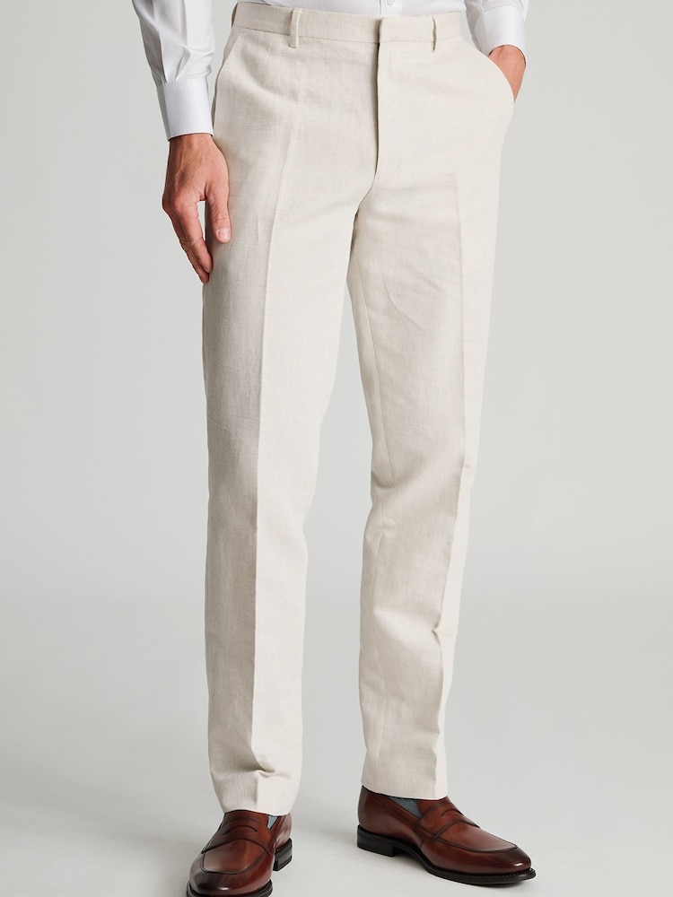 Brook Taverner Natural Cotton Linen Suit Trousers - Image 1 of 2